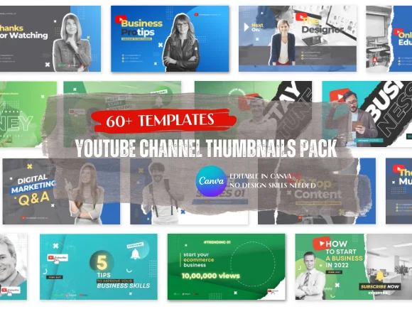 60+ YouTube Channel Thumbnails Pack